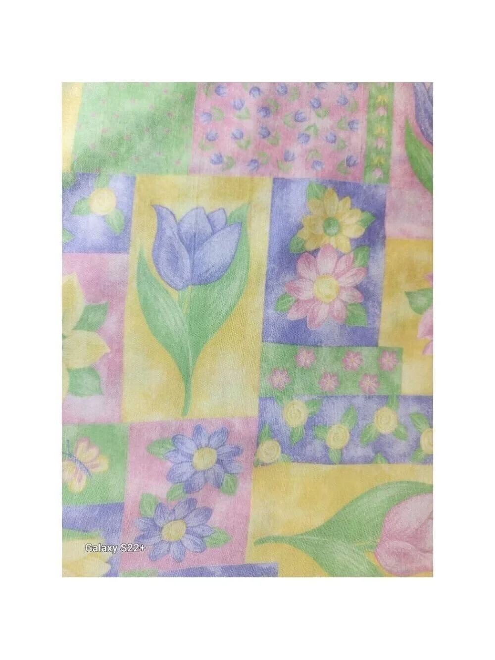 Floral Garden Patchwork Fabric Spring Tulips Daisies & Butterflies Bright Pastel